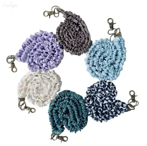 Ruched Fabric Lanyard Strap, Elastic Keychain Wristlet, Scrunchie Style Bag Accessory, Multi‑Color Options