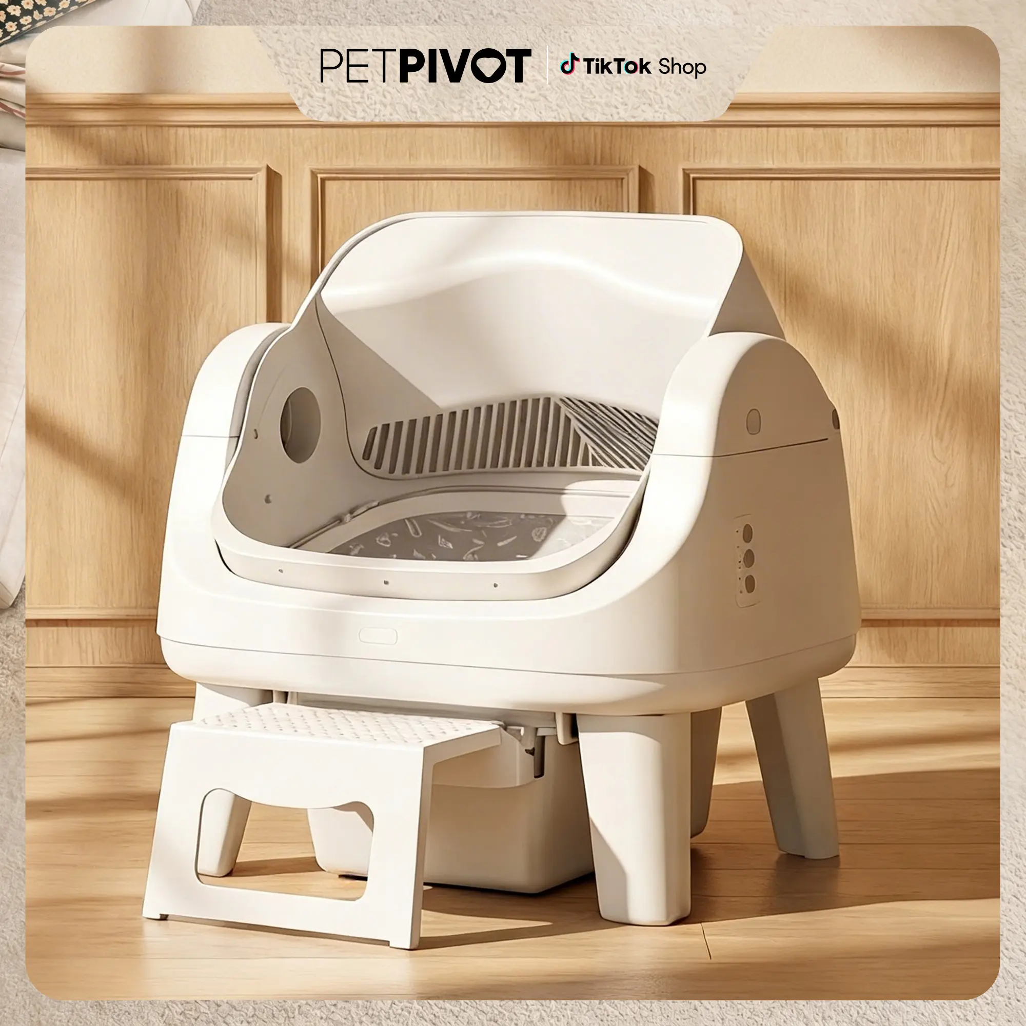 PetPivot AutoScooper 12 Lite Open-Top Self-Cleaning Cat Litter Box – Sealed Waste Drawer, Includes Trash Bags & Entry Step SummerVibes petlovers