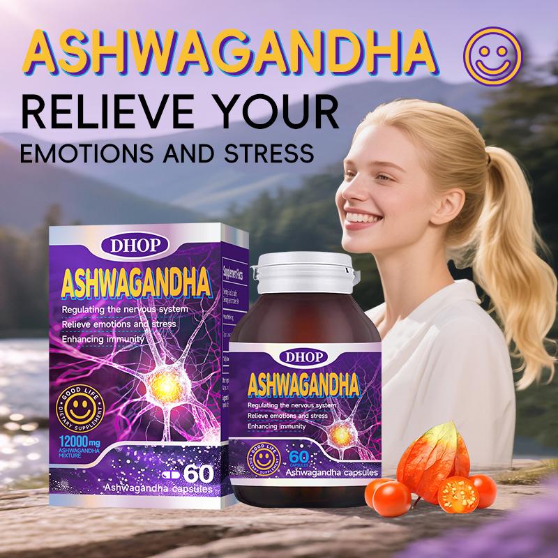 DHOP Premium Ashwagandha Capsules - 60 Count High Potency 5% Withanolides Extract for Nervous System Balance & Stress Relief