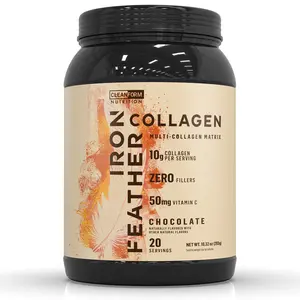 Clean Form Nutrition Iron Feather Collagen Powder Dietary Multi-Collagen Protein with Vitamin C, Chocolate, Vanilla & Unflavored, Clean Ingredients, 10g Protein per Scoop