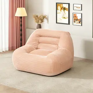 Corduroy Fabric Beanbag Couch for Living Room Bedroom & Dorm Cozy Fluffy Cloud Mini Couch in Soft Pink