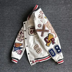 Men’s Autumn Fashion Baseball Jacket — Loose Fit PU Leather Short Jacket with Embroidered Numbers and Badges