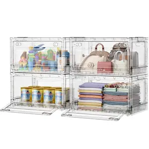 BROVIEW C8 160Qt/240Qt/320Qt/400Qt Clear Stackable Storage Bins with Lids and Wheels, Shiny Plastic Storage Bins, Foldable PET Drawer Closet Organizers and Storage Cabinets Display Box for Home Craft Makeup