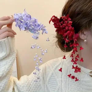 [Linglan Hair Clip] Linglan Exquisite Pearl Inspired Tassel Side Hair Clip, Paired with Floral Pendant Headpiece