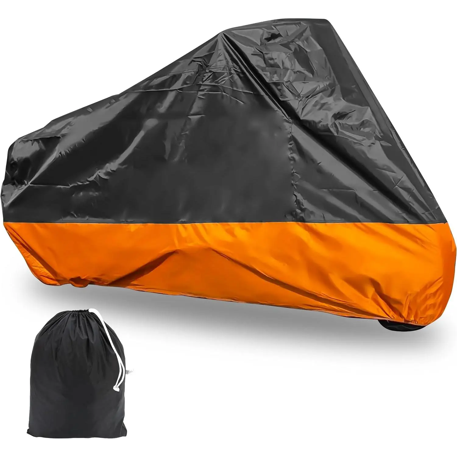 XXXL Waterproof Dustproof Motorcycle Cover with Polyester & Elastic Band (116.1" x 43.3" x 55.1", 116.1 Inches Max Length) for Harley-Davidson Ultra Classic, Street Glide, Electra Glide, Touring FLHTCU, Road King & Honda Goldwing (Orange Black), Outdoor W