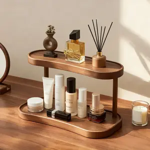 1pc Wooden Cup Holder Organizer - No Assembly Needed, Minimalist Vanity Shelf for Bathroom, Entryway, Office, Living Room - Space-Saving Countertop Organizer for Perfumes, Cosmetics, Cups, Bathroom Accessories Organizer