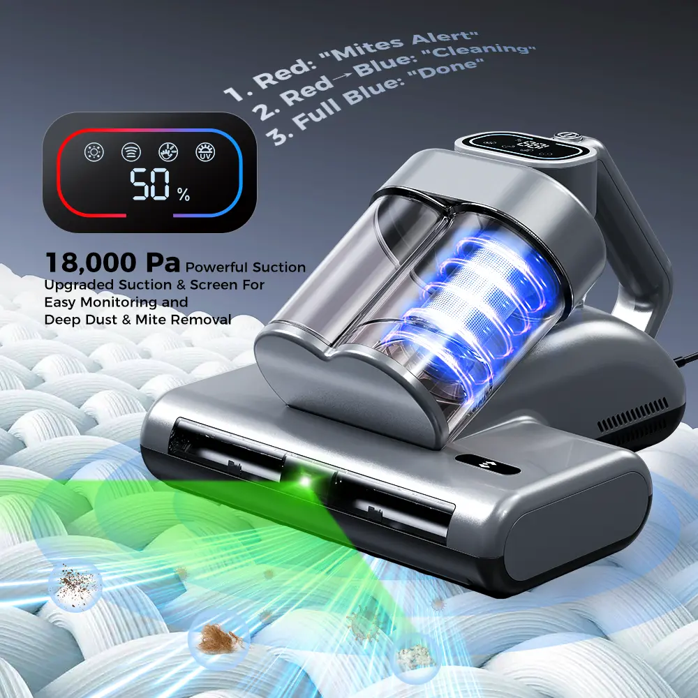 [Upgraded] EASYERA Mattress Vacuum Cleaner, LED Display, UV-C Light, 18kPa Powerful Suction Bed Vacuum for Dust Mites, 149°F Hot Air Sterilization, HEPA Filter, Lightweight Deep Cleaner for Bed, Sofa, Pet