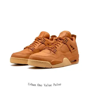 Full Tan Whole-Grain Leather Mid Top Sneakers, Hollow Cutout Side Bracket & Perforated Breath Upper Design, Dual-Tone Gum Rubber Outsole with Exposed Cushion Window, Vintage Minimal Unisex Street Basketball Casual Trainers