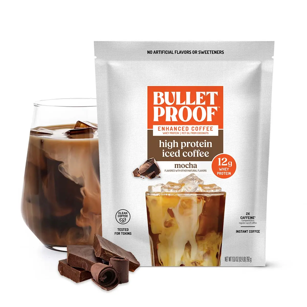 Bulletproof High Protein Iced Coffee, Mocha — 12g Whey Protein Instant Coffee with MCT Oil, 170mg Caffeine, Real Cocoa, No Artificial Sweeteners, 14 Servings