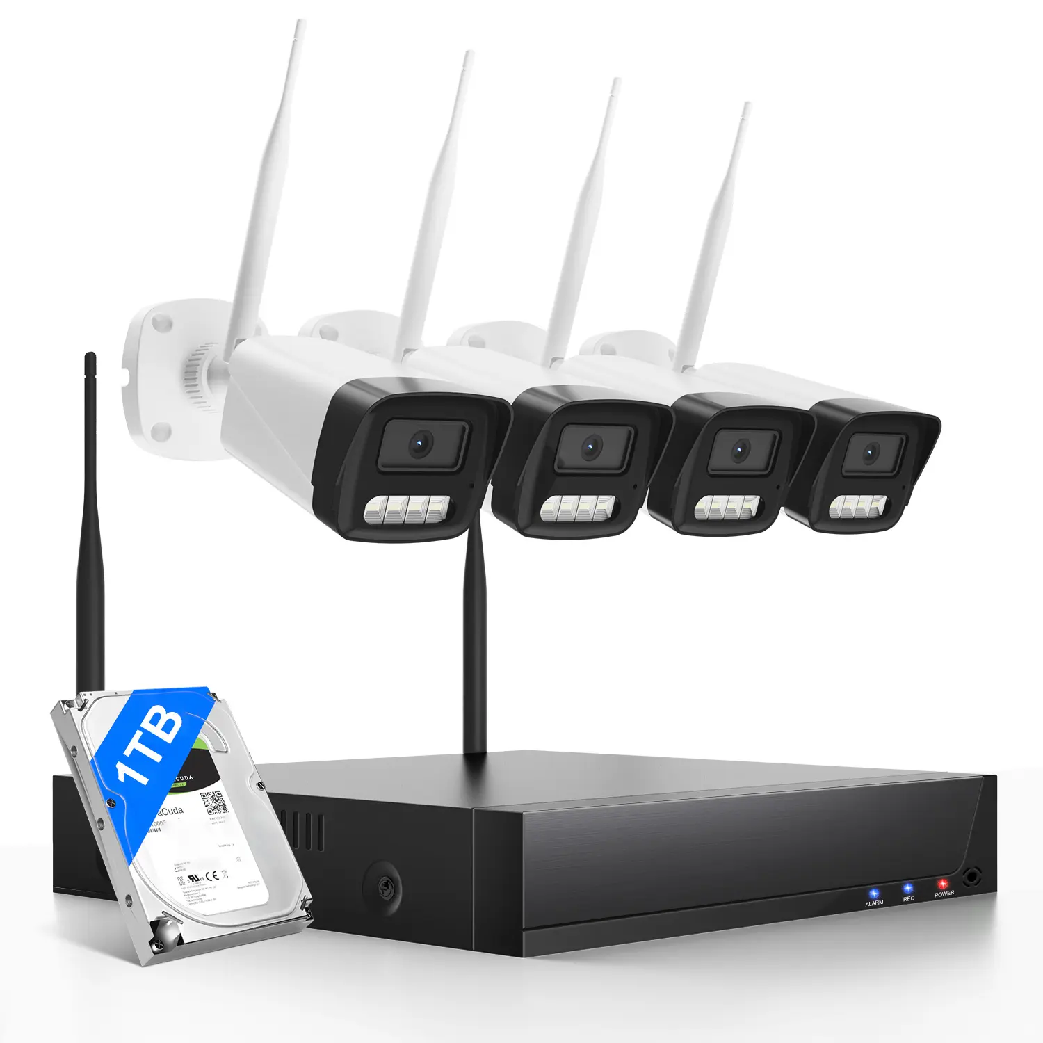 Wireless Security Camera Systems, 6CH Expandable 4K Security NVR, 4 2MP Cameras, WiFi Security Camera System Wireless, 2 Way Audio, Motion Detection, H.265+ Encoding, 1TB HDD for 24/7 Recording，（With 1 TB storage hard drive）