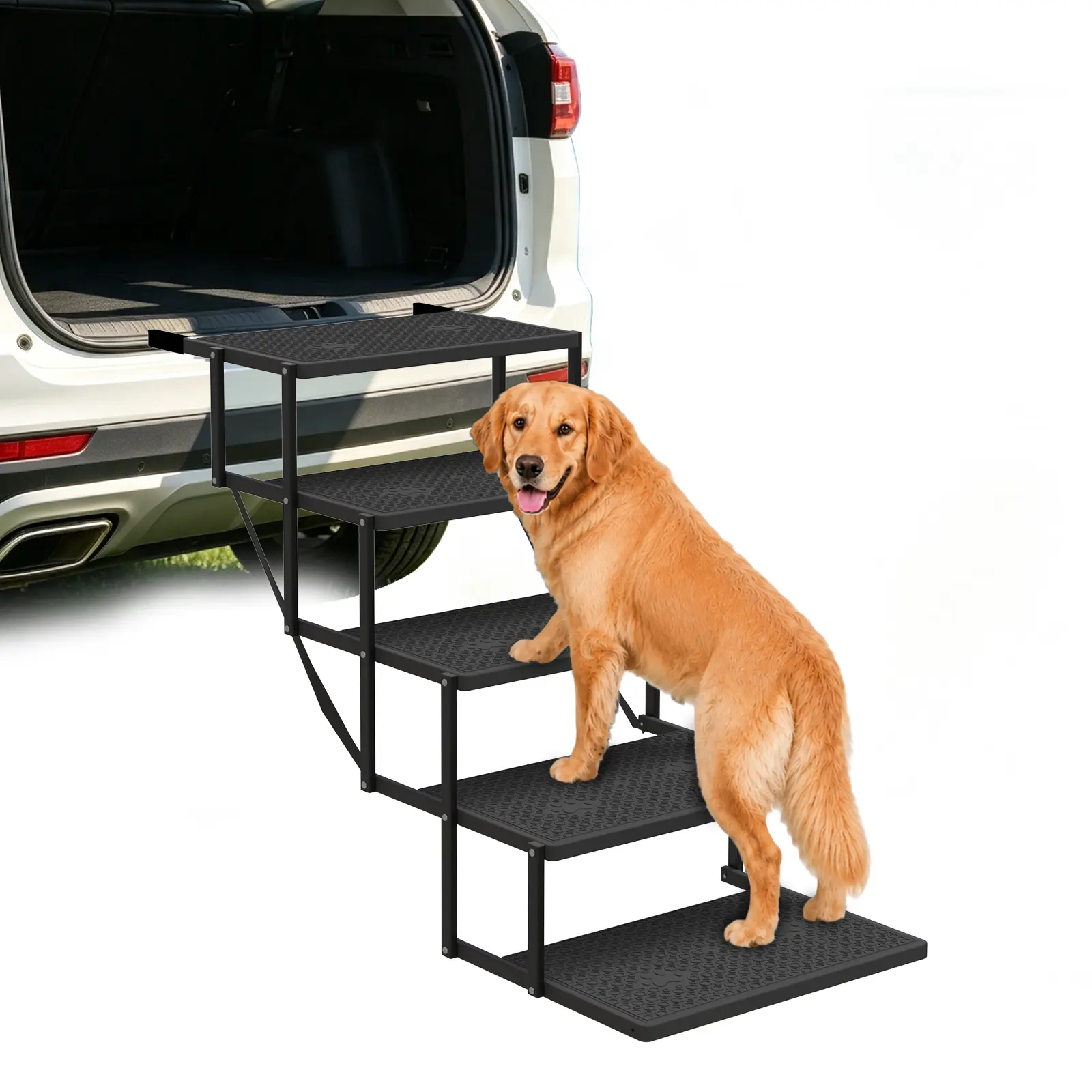Dog Stairs for Car, 5 Steps Pet Ramp with Upgraded Load-Bearing Capacity, Dog Steps for Large Dogs, Portable Pet Stairs for Vehicles