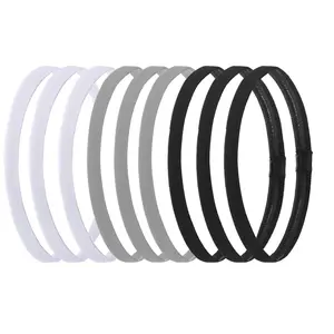 9 count Elastic Thin Headbands, Stretchy Skinny  Athletic Hair Bands for Women Men Girls Boys Teen - Black, White, Gray