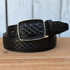 Black Petatillo Western-Style 1 3/4” Wide Leather Belt for Men with Metal Buckle | Made in Mexico