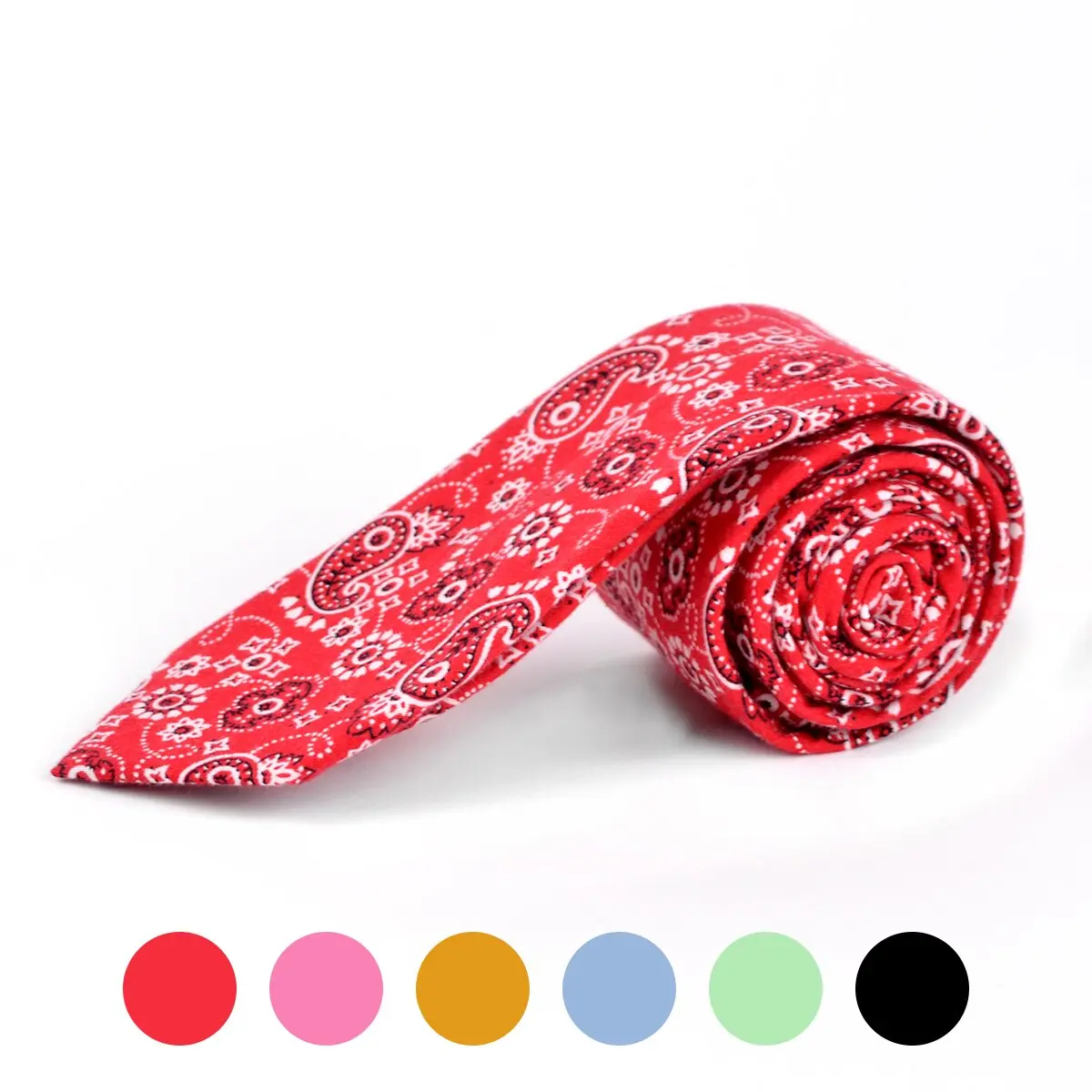 Unisex 100% Cotton Slim Fit Parquet Paisley Tie - 2.5 in Width, 57 in Length, Modern, Breathable, Bold Pattern Necktie for Weddings, Casual Occasions, Graduation, 2.5 Inch Width, 57 Inches, Bold Print Neckties, Band Performance, Branded, Polished Look, We