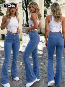 GILIPUR Y2K Women's Plain Flare Leg Fit Jeans Pants, Casual Streetwear Button Fly Pocket Bell Bottom Denim for Daily Wear, Ladies Bottoms for All Seasons