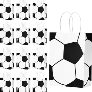 24-Pack Soccer Party Favor Bags: Soccer-Themed Paper Gift Bags with Handles—Perfect for Sports-Themed Parties. Ideal for holding treats, candy, and snacks. Suitable for kids and adults. Birthday party supplies.