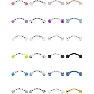 24-48PCS 16G Surgical Steel Snake Eyes Tongue Ring Curved Barbell Snake Bite Piercing Jewelry for Women Men