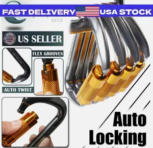 30KN Heavy Duty Auto Locking Climbing Carabiner Aluminum D Ring Clips Twist Lock