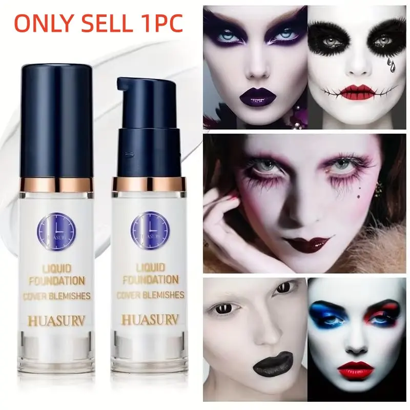 coverage matte white liquid foundation, Cosmetic foundation, Longwear Foundation - concealing makeup, long-lasting cream formula, suitable for Halloween, Gothic style, daily use, cosplay makeup, white brightening