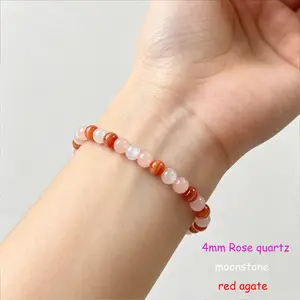 Natural Rose Quartz Moonstone Red Agate 4mm Bracelet Women Love Intuition Vitality Feminine Energy Crystal Jewelry Gifts