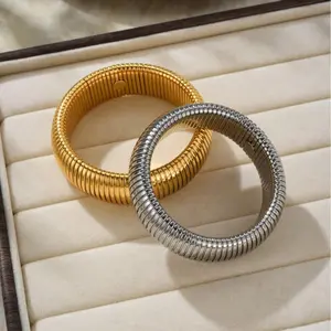 Titanium steel bracelet vertical stripes hoop thick bracelet ladies daily wear gift