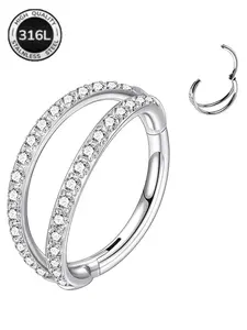 Medical Steel Nose Ring, Dual-Hinged Cz Gem Accents Jewelry Piercing, Cartilage Conch Helix Ear Rings, Suitable for Women Girls