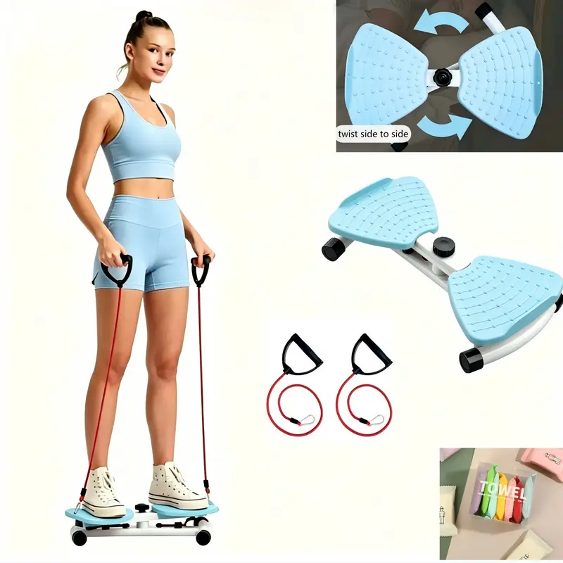 Portable Waist-Twisting Abdominal Exercise Machine with Resistance Bands, Compact Core Training Stomach Workout Equipment, Low-Impact Bed-Tuckable Size Home Gym Tool with Adjustable Fun Bands Add Arm Work