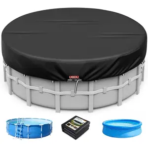 10 Ft Round Pool Cover, Solar Pool Covers for Above Ground Pools, Summer Pool Cover Protector with Cover Accessories, Round Hot Tub Cover Ideal for Waterproof and Dustproof (Black)