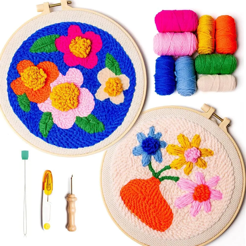 Punch  Kit, Set of Two, Includes Beginner Video Tutorials and Instructions, Beginner Punch Stitch for Adults