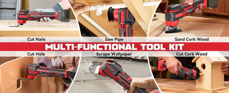 Cordless Oscillating Tool Compatible with Milwaukee 18V Battery (NO BATTERY!!), 6 Variable Speed Brushless-Motor, multi tool kit for Cutting Wood Nails Remove Grout & Sanding