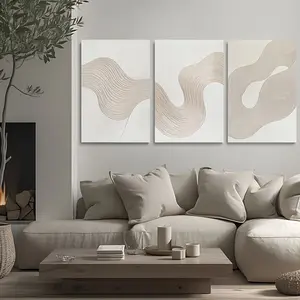 3 Pieces of Wooden Frame Abstract Oil Painting - Minimalism Three-Dimensional Art, Home Wall Decoration
