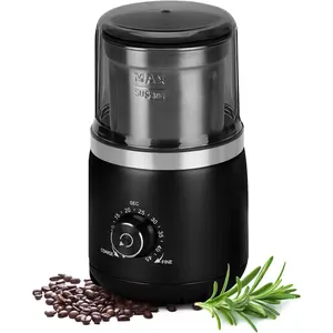 Electric Coffee  with Silent Grinding  & Timer Knob to Adjustable Coarse to Fine, Espresso  with Removable Stainless Steel Bowl for Coffee Bean, , Spices, Seeds (Black)