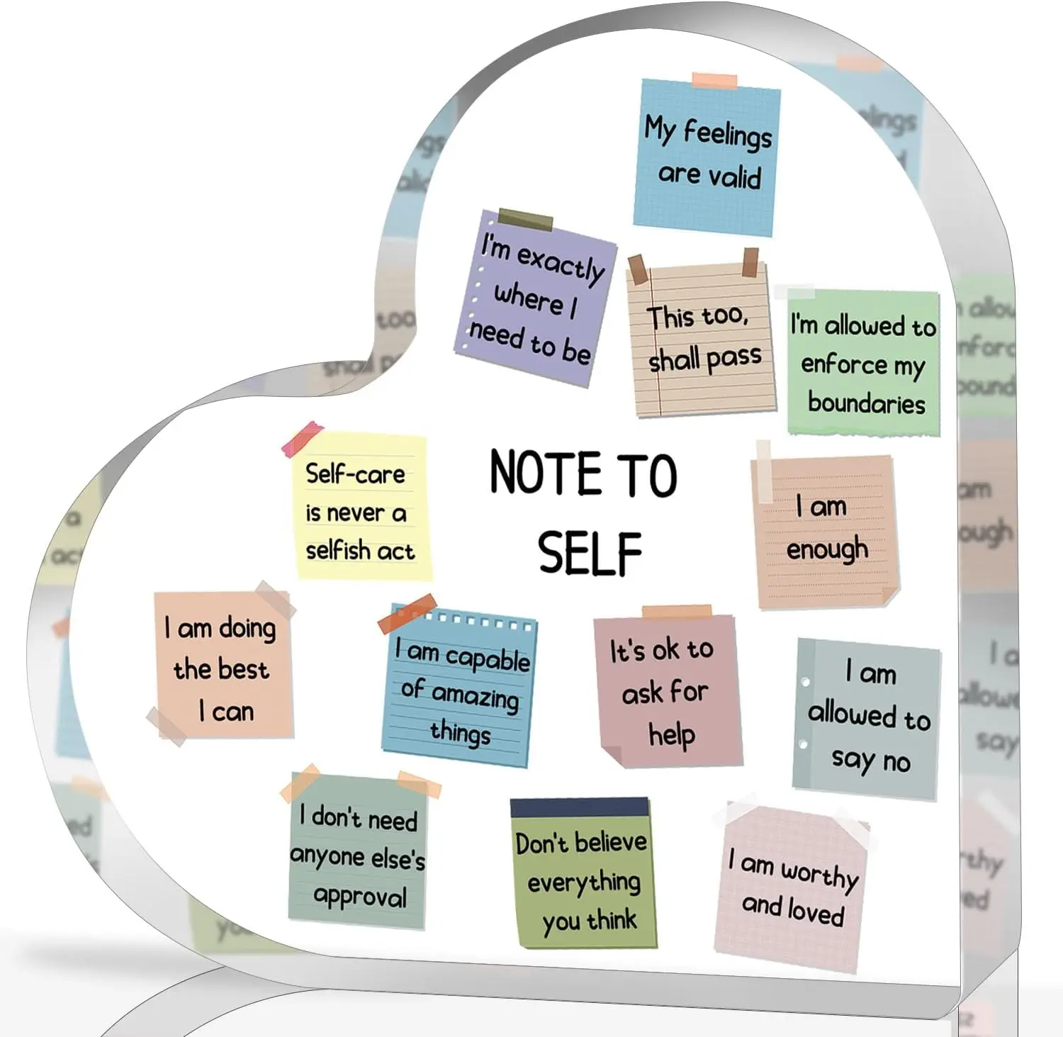 Note to Self Mental Health Acrylic Heart Sign, Positive Affirmations Decor, Therapy Office Decor, School Counselor Desk Sign, Mindfulness Gifts for Women, Psychology Office Decor, Mental Health Gifts for Teens