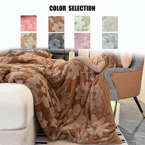 Shiny Imitation Rabbit Fur Blanket, All-Season Use, Fashion Flower Texture, Temperature Lock, King Queen Size