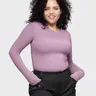 PUMIEY Women's Long Sleeve Cute Top, Slim Fit Double Layer Crew Neck Basic Compression Shirt for Casual and Office Outfits, Fashion Apparel, Women's Clothes, Smoke, Compression Shirts,back to school,back to school shopping, Round Neck, Fabric