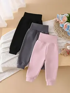 Baby Toddler Solid Color Warm Simple Long Pants 3 Pack, Baby Clothes Girl, Casual Versatile, Fall Winter Season, Dry Clean, Girl's Long Pants