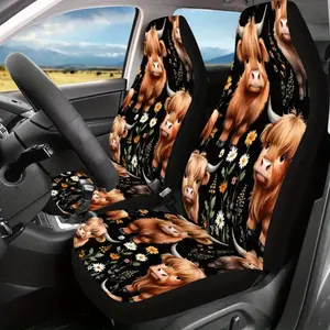 2-piece set of fluffy Highland cow print car seat covers, Car Seat Decorative, unisex front seat protectors, suitable for sedans, SUVs, coupes, and trucks enhance driving enjoyment, perfect gift for friends and family