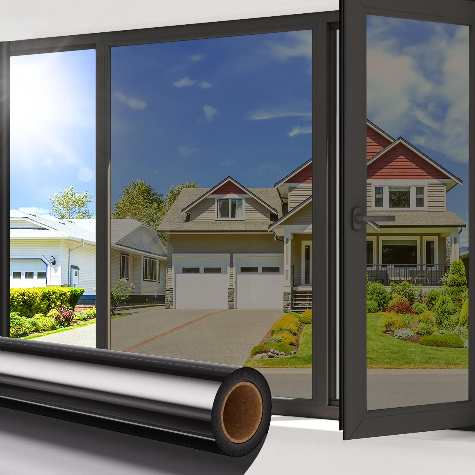 1-Way Reflective Window Film  Privacy Mirror Glass Covering Heat & UV Blocking, See Out Not In, Sun Shade, DIY Blinds Alternative for Automotive Exterior Accessories