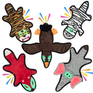 LECHONG No Stuffing Dog Squeaky Toys Glowing Eyes Crinkle Plush Puppy Toys for Teething Chewing 5pcs Flat Dog Toys Set for Large Medium Small Dogs to Keep Them Busy