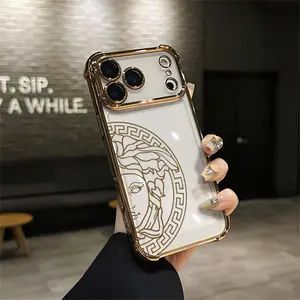 Luxury Gold Medusa Gold Chrome Plated Shockproof Bumper Designer Inspired Aesthetic For IPhone 17 16 15 14 13 12 11 PRO PLUS MAX AIR Four-corner Drop-proof Transparent Casual Soft Silicone PhoneCase Perfect Gift Cellphone Smartphone Shockproof Q197