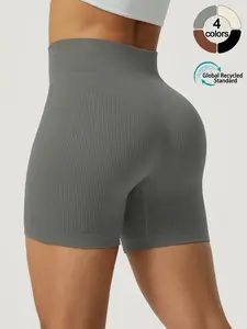 Women's High Waist Yoga Shorts, Breathable Ribbed Fabric, Slim-Fitting Sports Pants, Quick-Dry Running Shorts, Gym Workout Outdoor Wear