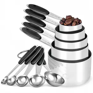 Stainless Steel Measuring Cup Set with Soft Silicone Handle, Stackable Metal Cups for Baking and Cooking, Durable Kitchen Essential ()
