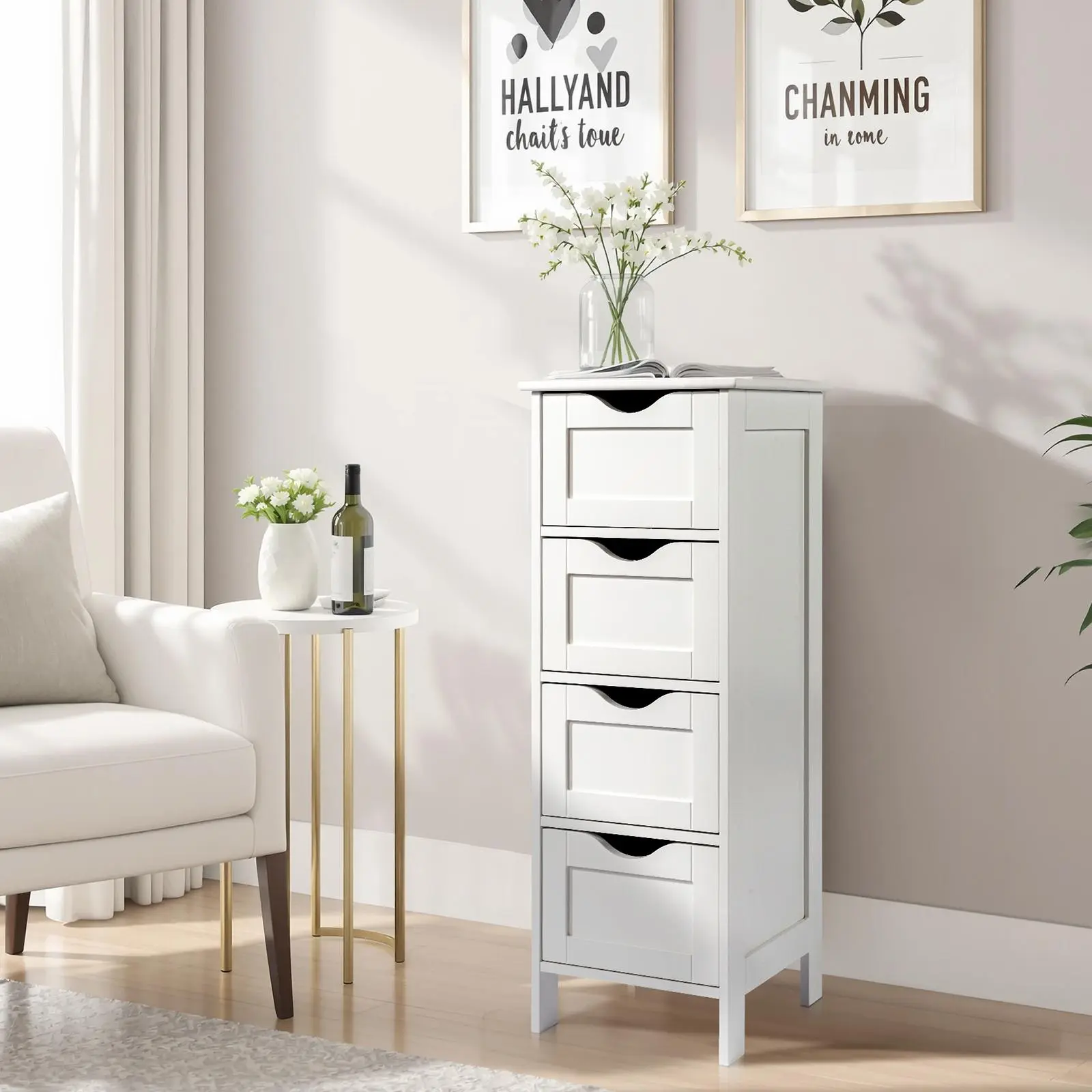 4-Drawer Storage Cabinet - Premium MDF Furniture with Drawers, Modern Bedroom Indoor Storage Furniture, Space Saving for Bathroom, Kitchen, Modern Storage Cabinet, Storage Drawers Bedroom Furniture