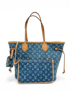Pre-owned Louis Vuitton DENIM Shoulder Bags BLUE MONOGRAM NEO NEVERFULL MM GOLD HARDWARE 2025