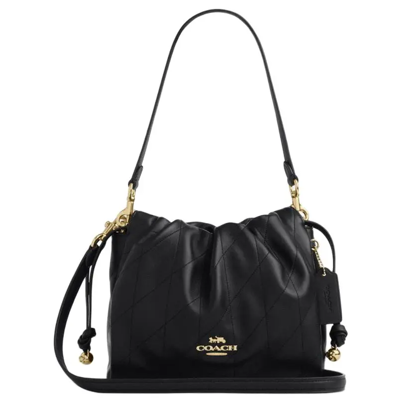 COACH Faye 22 Quilted Drawstring Closure Lambskin Leather Shoulder Bag for Women in Black