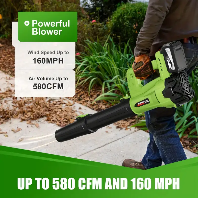 Violent fan, leaf blower, electric cordless leaf blower with 2 batteries and charger, lightweight leaf blower for leaf blowing, yard cleaning, lawn ca