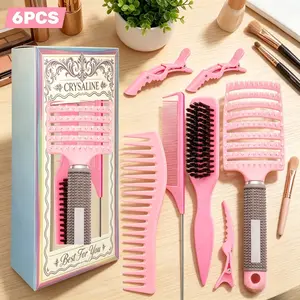 6 Piece Hair Comb Set, Hollow Crescent Pad Brush, Wide Tooth Comb, Pointed Tail Sectioning Comb, Styling Comb, Home Salon Use