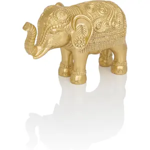 4 inch Antique Decorative Artistic Gold Accent Elephant Sculpture, Luck & Prosperity Symbol, 1 Pcs Resin Religious Home Decor, Housewarming Gift for Women