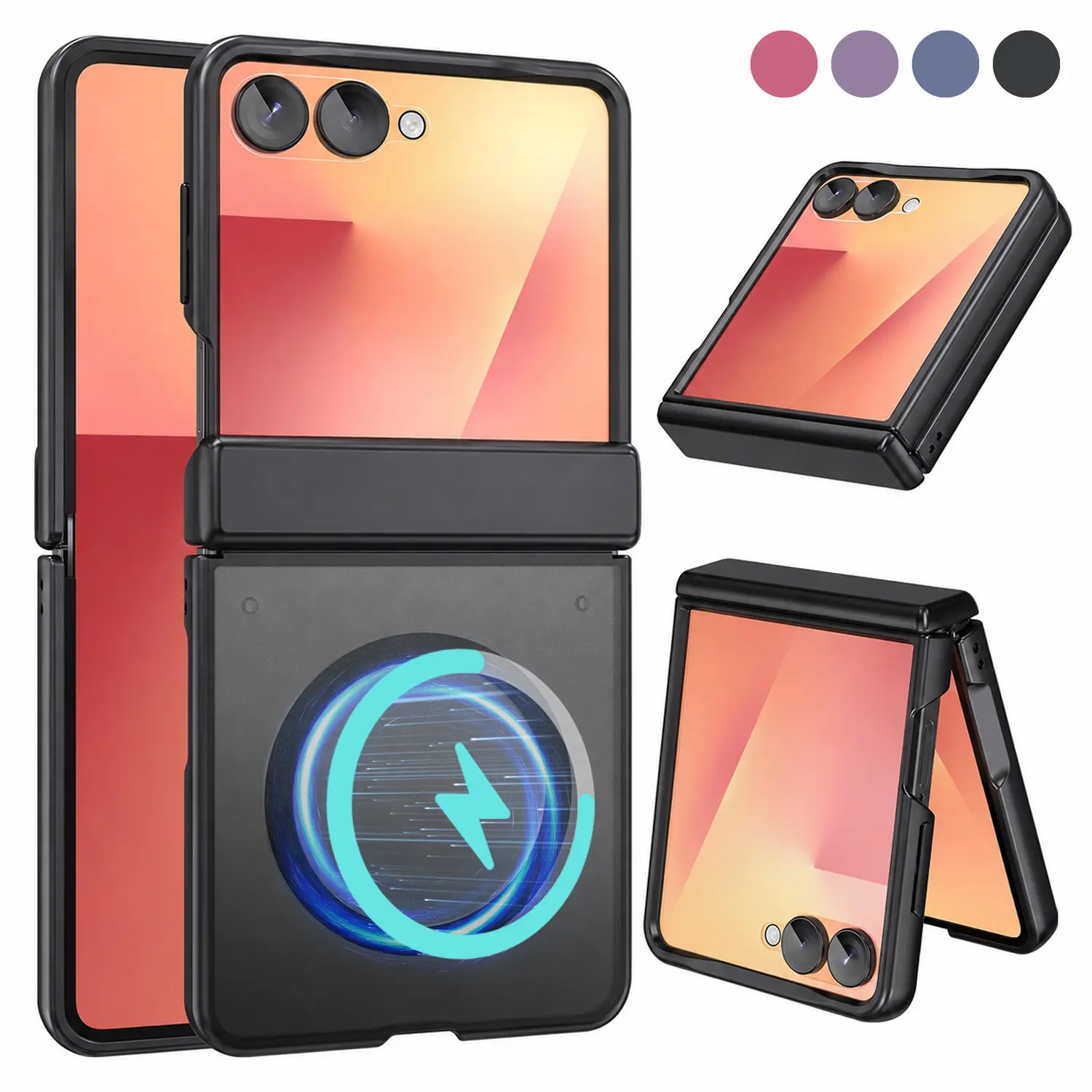 For Samsung Galaxy Z Flip 8 & 7 Magnetic Case, Built-in Tempered Glass Front Screen Protector, Full Hinge Military Grade Shockproof, MagSafe Wireless Charging Foldable