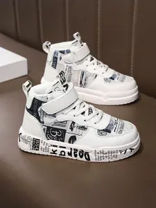 Fashion Patterned Sports Shoes, High-Top Comfortable Safety Outdoor Play Sneakers, Kids Walking School Shoes